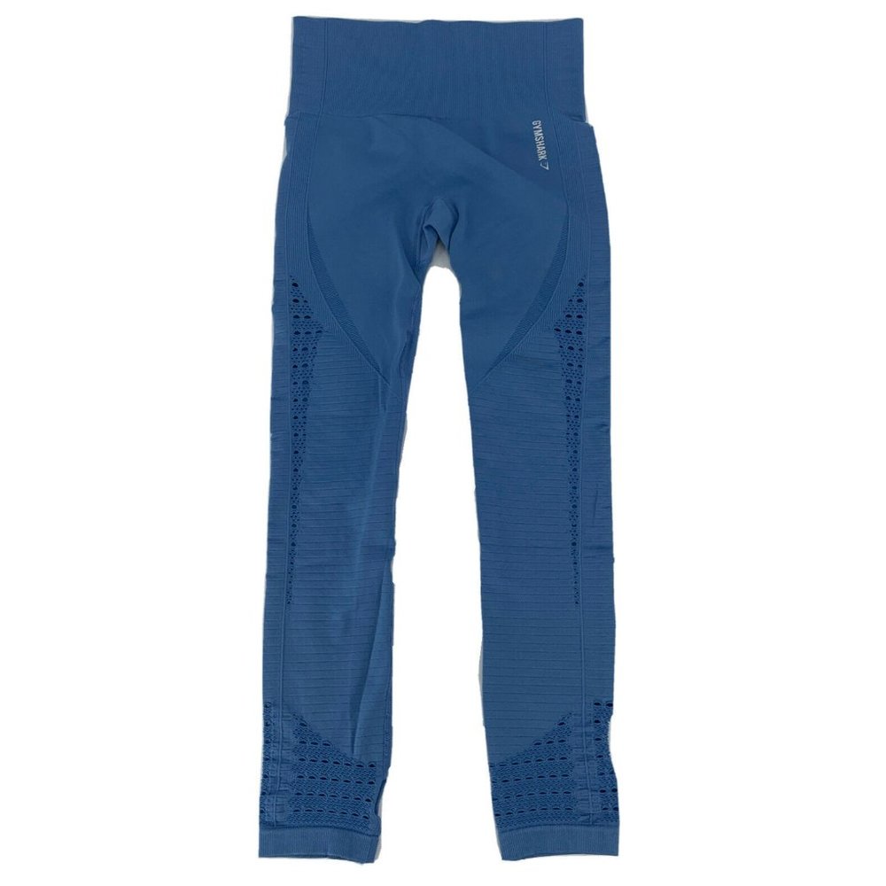 Women's Gymshark Active Solid Band Fit Seamless‎ Leggings Blue Small EUC